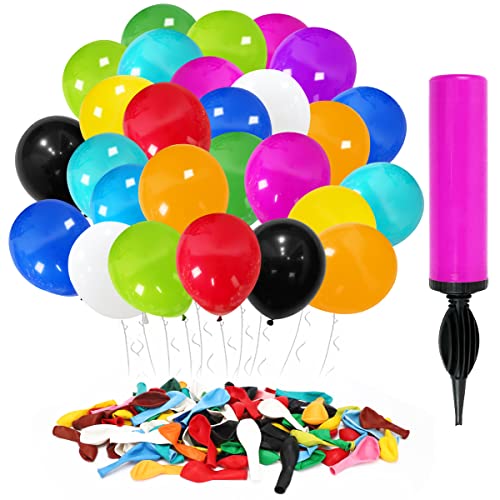 Piashow Luftballons Bunt 100 Stück, 13 Farben Bunte Ballons-Set mit Pumpe, langlebige Premium Luftballon für Luft & Helium, für Luftballons Geburtstag & Party Deko Cover