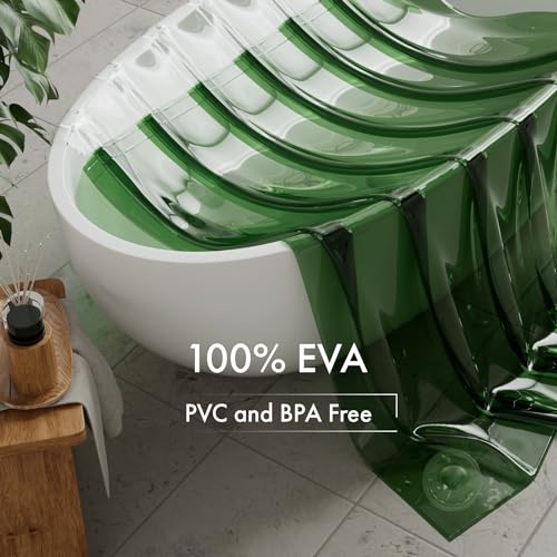 Image of AmazerBath 100% EVA Shower Curtain Liner, 72 x 72 Inches Heavy Duty Shower Curtain and Liner 2-in-1 with 3 Clear Stones and 12 Brass Grommets, Color Block Soft Shower Liner - Clear & Pine Green