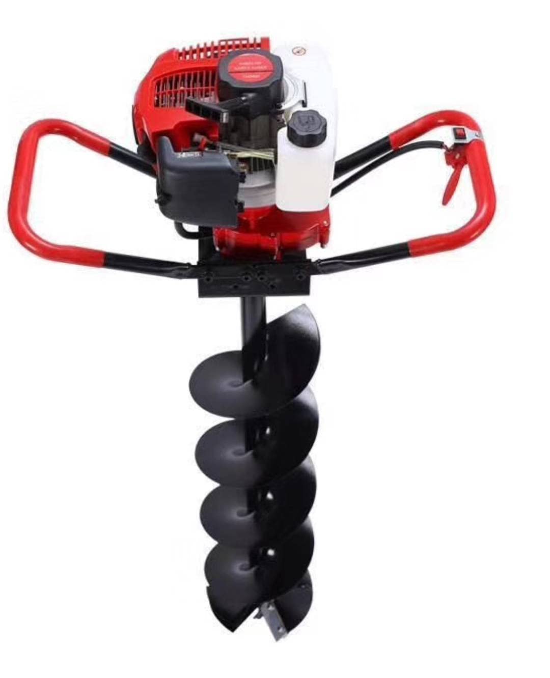 RMED6500X - Taladro de tierra ahoyador de gasolina 65cc 3.8cv, motor 2 tiempos, con 2 brocas acero 100mm y 200mm, profundidad máxima 80cm