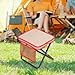 Menolana Folding Camping Stool Footstool with Side Pocket Multipurpose Small Foldable Chair for Park Traveling Fishing Barbecue Beach, Khaki and Red, L