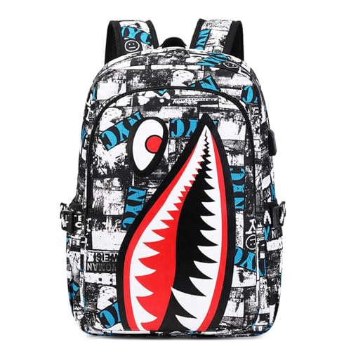 Backpack for School Durable College School Backpack Laptop Bookbag with USB Charging Port Water Resistant Travel Bag (White)