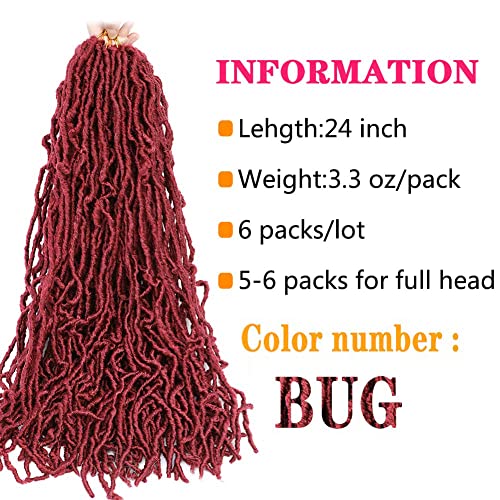 Soft Locs Crochet Hair 24 Inch 6 Packs Faux Locs Crochet Hair Burgundy Butterfly Locs Pre Looped Braids Synthetic Crochet Hair Dreadlocks Hair Extensions For Black Women (24 Inch, Burgundy) #TOP1