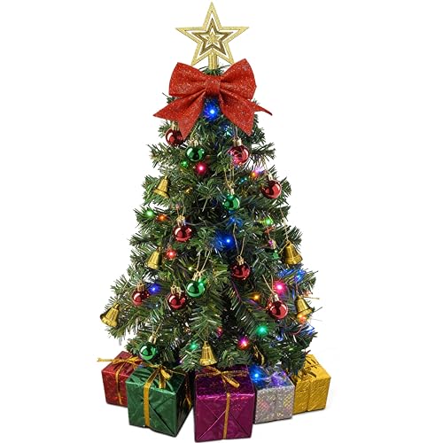 Small Christmas Tree with Lights - 23 Inch Mini Tabletop Christmas Tree with Multi-Color LED Lights...