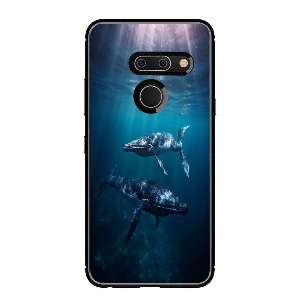 Xioolia Case Compatible with LG G8 ThinQ Whale Designer Art119 Pattern Black Rubber Full Body Protection Drop Protection Non-Slip Cover