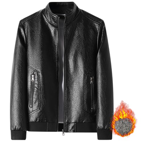 Image of Mens Faux Leather Jacket Full-Zip Stand Collar Outerwear Lightweight Motorcycle Jacket