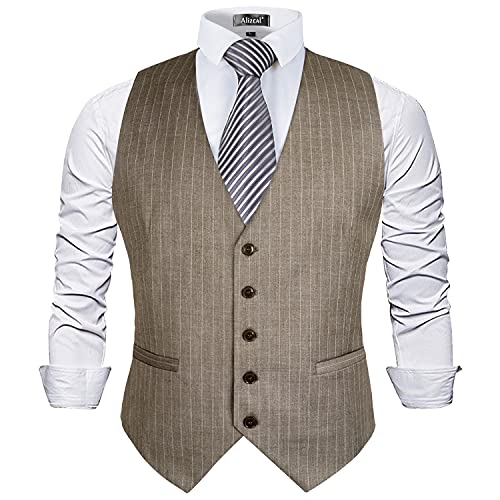 Image of Alizeal Mens Pinstripe Business Vest Formal Fit