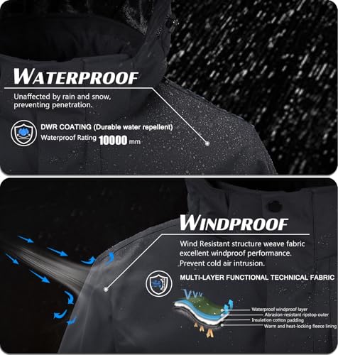 Image of Mens Skiing Jackets Winter Waterproof Snow Jackets Fleece Lined Insulated Heavy Parka Jackets Coats with Hoode