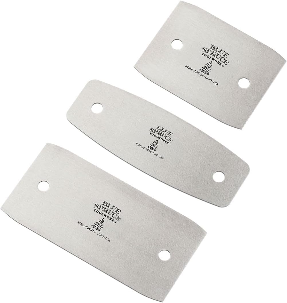 Blue Spruce Toolworks Straight & Curved Rigid Card Scraper 3-Piece Set, Smooth and Refine Flat Surfaces, Stiff Card Scrapers for Woodworking, USA Made