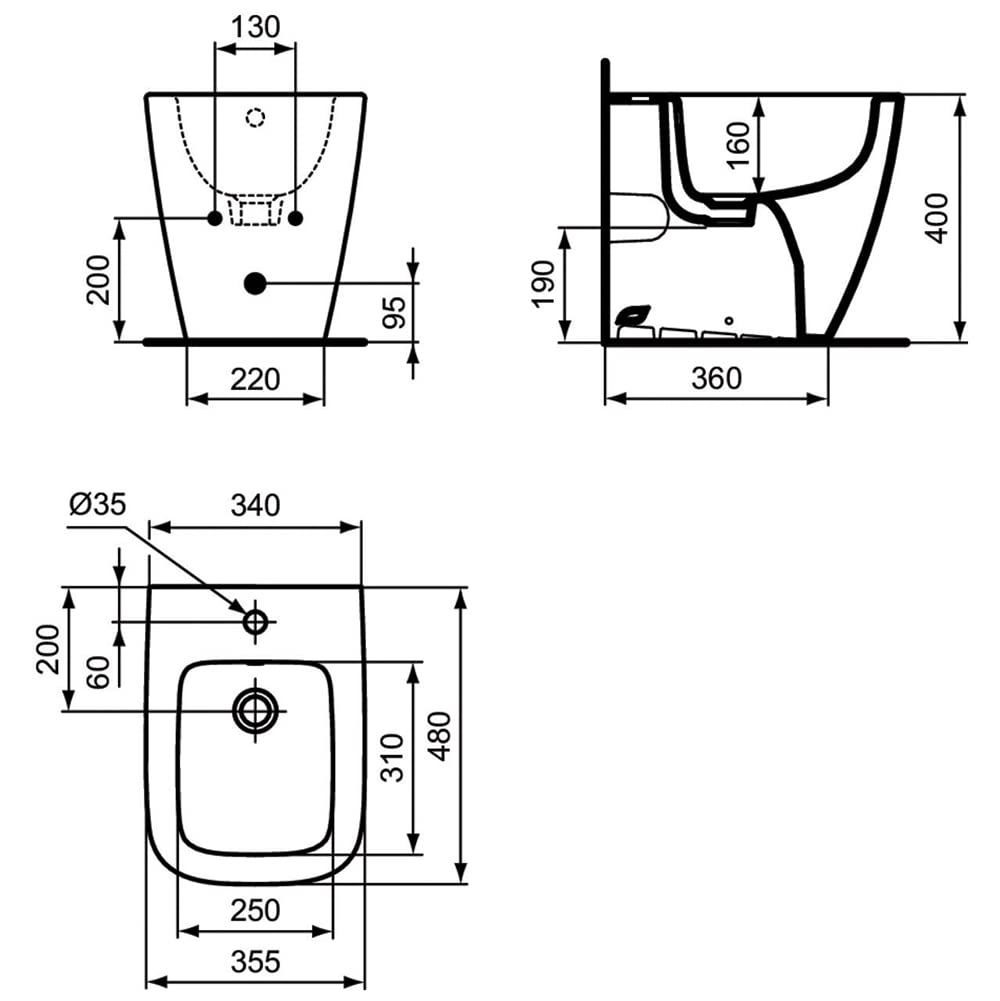 Ideal Standard - i.life S, Bidet a terra monoforo per installazione filo parete a profondità ridotta di soli 48cm, Bianco