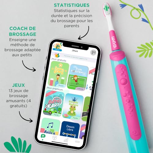 Brosse à dents électrique GUM Playbrush KIDS Rose pour le brossage ludique du soir - 3