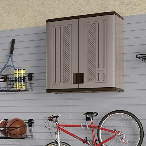 Image of Suncast 2 Pack 4 Cubic Feet Resin Single Shelf Garage Wall Storage Cabinet, Platinum