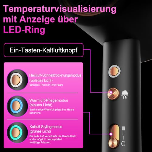 Föhn,Fön,Haarföhn Haartrockner Profi Ionen föhn mit AC Motor 2400W Reisefön Diffusor|Multifunktionaler Hair Dryer|Heiß-/Kalttaste… – Ansicht 4