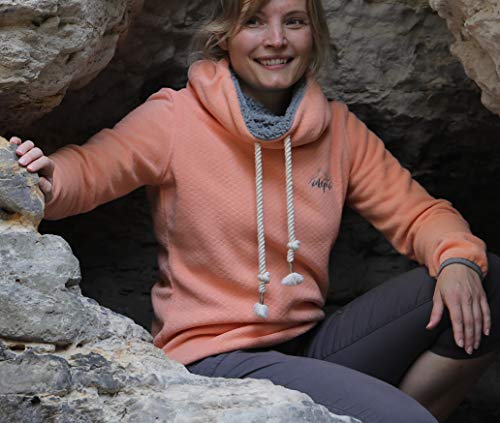 Idealer Pulverschnee IDEPUL Fleecepullover Damen mit großen Kordeln, Stehkragen & Teddyfleece, Farbe Coral, Größe M