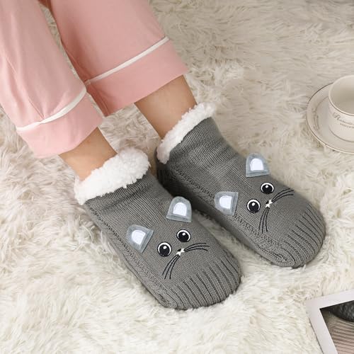 Image of ZYZX Cute Animal Slipper Socks for Women with Grips,Fuzzy Socks Indoor