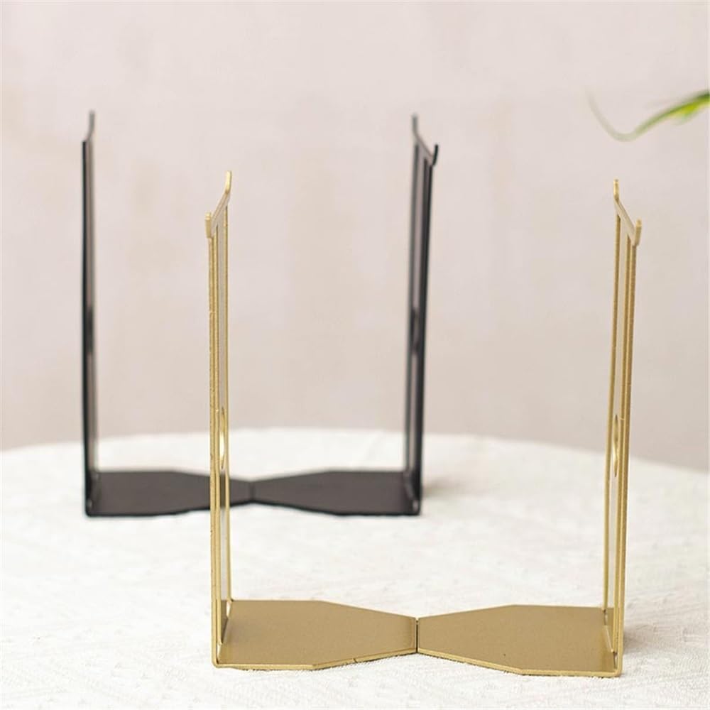 Bookend Support Minimalist Book Ends Metal Unique for Heavy Books for Home Office Bookends(Gold)