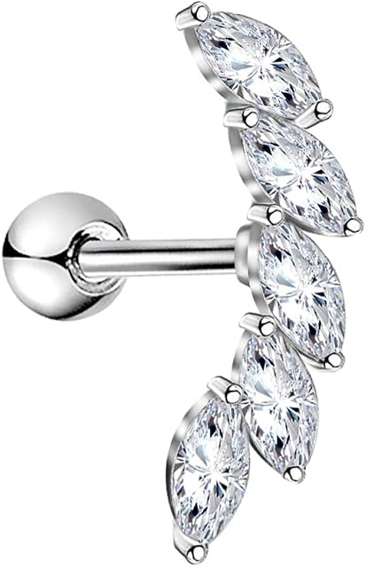 OUFER 16G Stainless Steel Cartilage Earring Curved Vine CZ Upper Ear Helix Conch Cartilage Piercing Earring for Women Girls