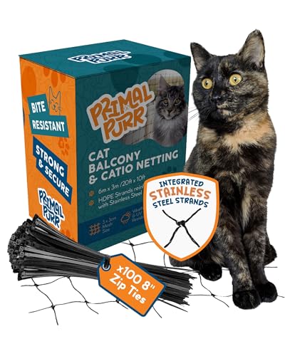 Steel Reinforced Cat Netting for Balcony - 10ft x 20ft - Cat Net for Catio Safety Netting for Pets - Animal Proof Screen - Strong Pet Net Kitten Balcony Protection - Barrier for Animals Fence