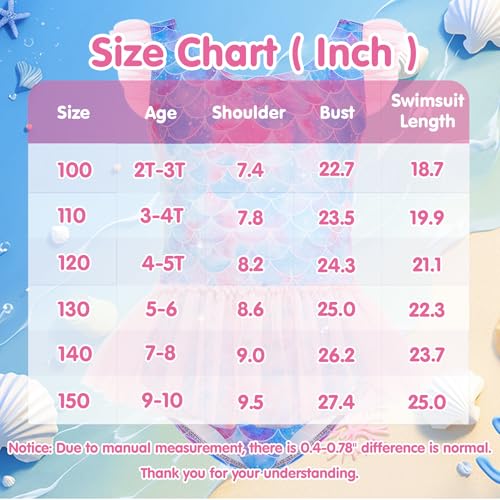 Image of Girls One Piece Swimsuit Colorful Mermaid Bathing Suits Cute Kids Princess Beach Swimwear 2-10 Years