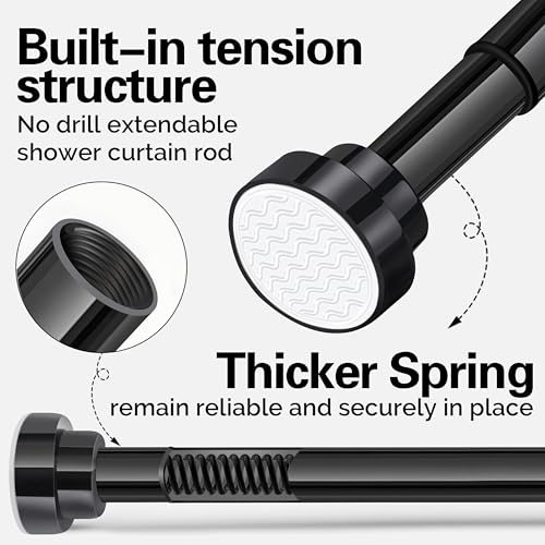 Stainless Steel Extendable Shower Curtain Rod Tension Pole (72cm-132cm) Black, including 2 Holders,Net Voile Curtains Rail,Adjustable Telescopic Rods Extendable for Kitchen Cupboard Bathroom Window - Image 4