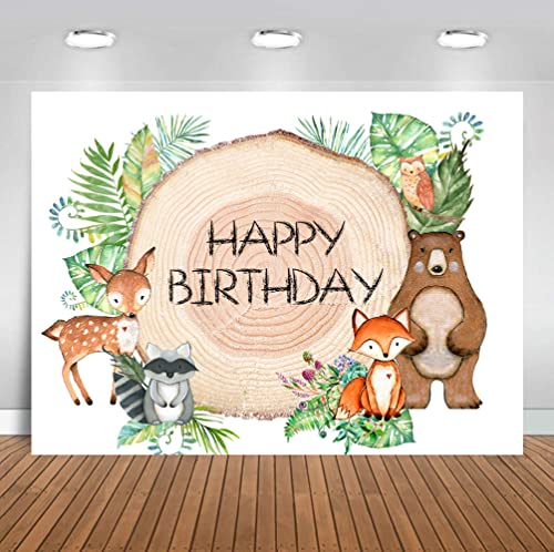 Sensfun 5x3ft Woodland Backdrop for Birthday Rustic Forest Woodland Animals Theme Birthday Background Greenery Woodland Baby
