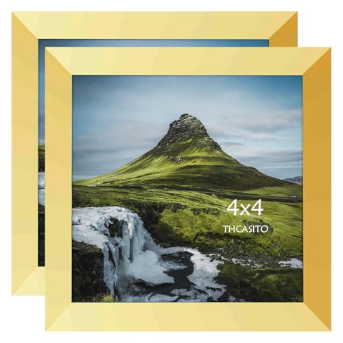 THCASITO Picture Frames 4x4 Gold Square Photo Frames without Mat for Desk or Wall Decor, Set of 2
