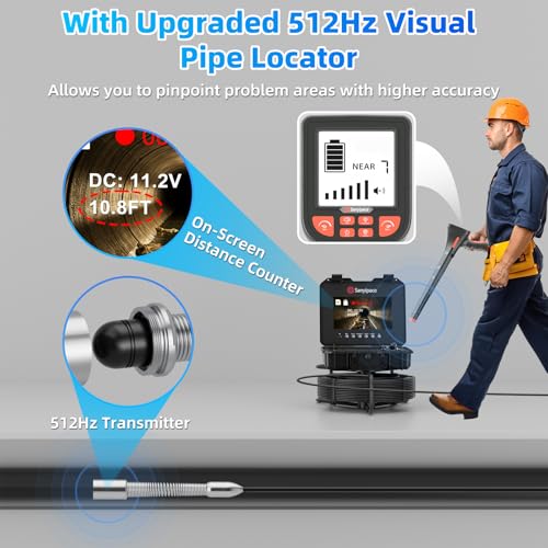 Image of Sanyipace Sewer Camera 230FT /70M with Locator, Self-Leveling Drain Camera with 10.1 inch Screen, Pipe Inspection Camera 512Hz, DVR with Speaker, Distance Counter, 1080P Plumbing Camera with 12PCS Lights