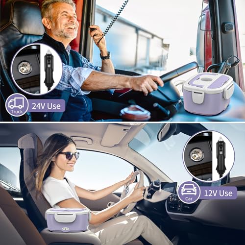 Image of Vingud Electric Lunch Box for Adults, Heated Lunch Box Food Warmer, 80W Portable Heating Lunchbox for Women /Work /Car /Truck, 12 /24 /110V Lonchera Electrica Portatil Christmas White Elephant Gifts,Violet