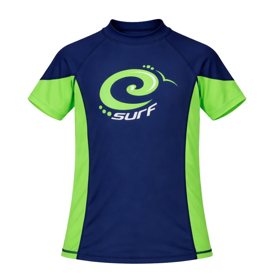 Kidz Swimmers Boys Estate Blue And Jasmine Green Surf Sun Protection Rash Vest Upf 50+ Estate Blue & Jasmine Green Size 13-14 Years