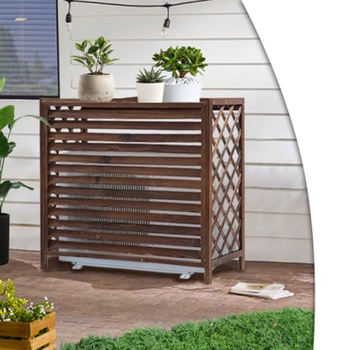 Cubierta de aire acondicionado al aire libre, soporte de madera para plantas para balcón, decorativo, caja de bomba de calor (33 x 14 x 30 pulgadas), elegante solución de jardín