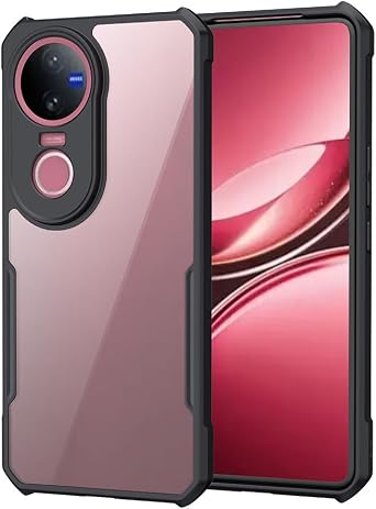 Compatible with Vivo V50 5G Case, Transparent Back Design Corner Airbag Protection Soft TPU Bumper Cover for Vivo V50 5G Black