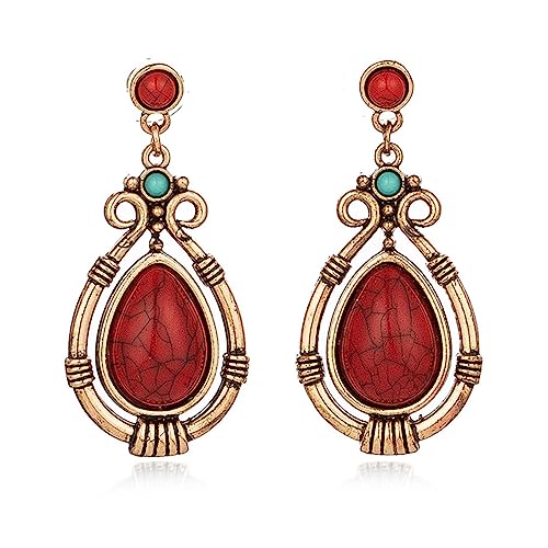 Handmade Turquoise Earrings for Women Unique Vintage Boho Ethnic Teardrop Gemstone Dangle Drop Statement Earrings Birthday/Party/Christmas Jewelry Gifts