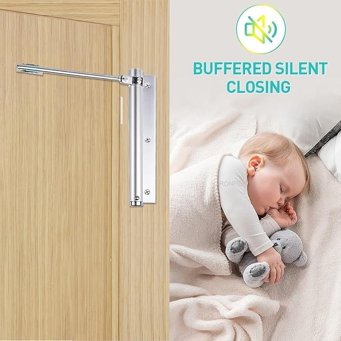 Image of Spring Door Closer, Adjustable Automatic Door Closer for Residential /Commercial use, Surface Mounted Door Closer with Allen Key and Screws, Soft Closing Door