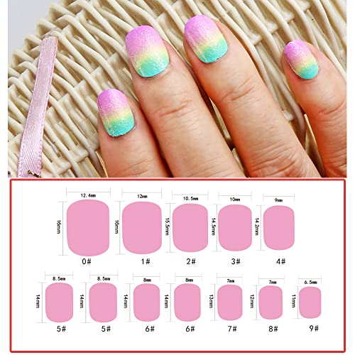 24 Pcs Rainbow Kids Press On Nails Pre-Glue Children False Nails Short Oval Full Cover Artificial Fake Nails Gradient Glitter Acrylic Nail Tips For Little Girls Gift (Rainbow Pink) #TOP1