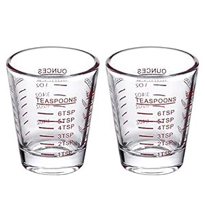 Shot Glasses Measuring cup Espresso Shot Glass Liquid Heavy Glass Wine Glass 2 Pack 26-Incremental Measurement 1oz, 6 Tsp, 2 Tbs, 30ml (2 pack-red)