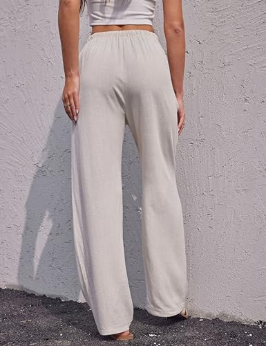 Fakanhui Women's Cotton Linen Wide Leg Pants Summer Relaxed Loose Comfy Casual Flow Baggy Slacks Linen Pants4