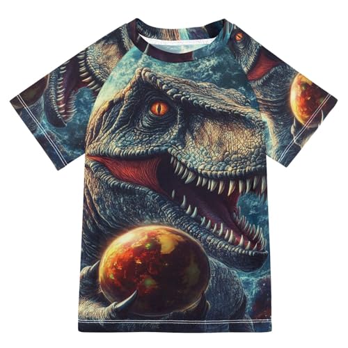 Kids Swimsuit Plant T-rex Black Cartoon Sunscreen T-Shirts Swimwear Sets UPF 50+