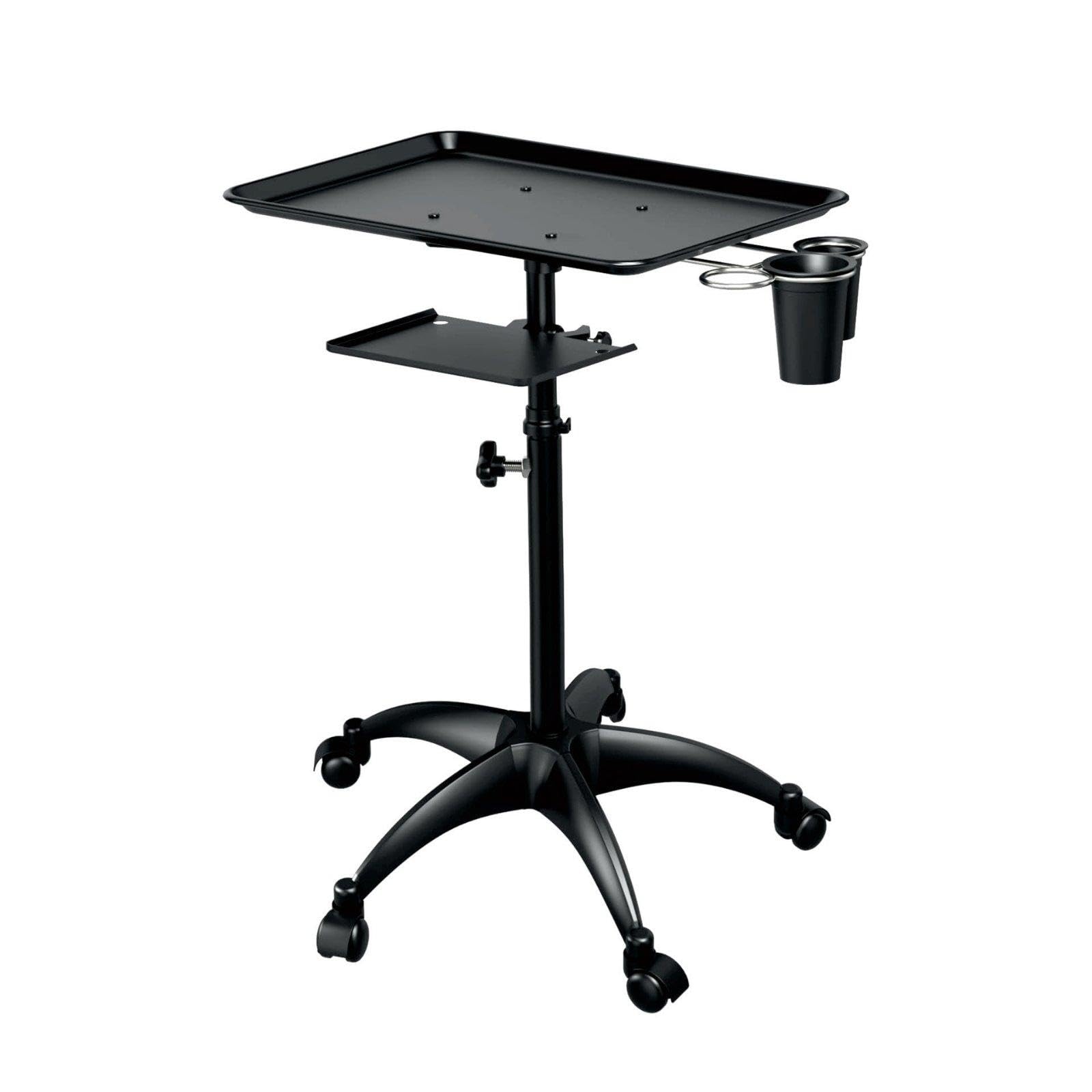 Height Adjustable Salon Tray Swivel Casters Mobile Beauty Trolley Tray Stable Base for Beauticians, Barbershop Black a-image-24