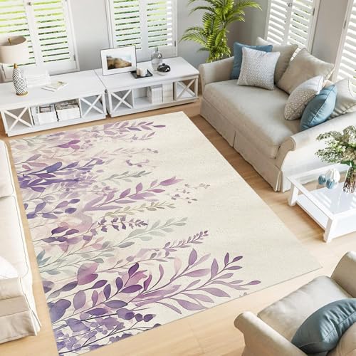 Alfombras para sala de estar con diseño de hojas lavables para un salón acogedor 5