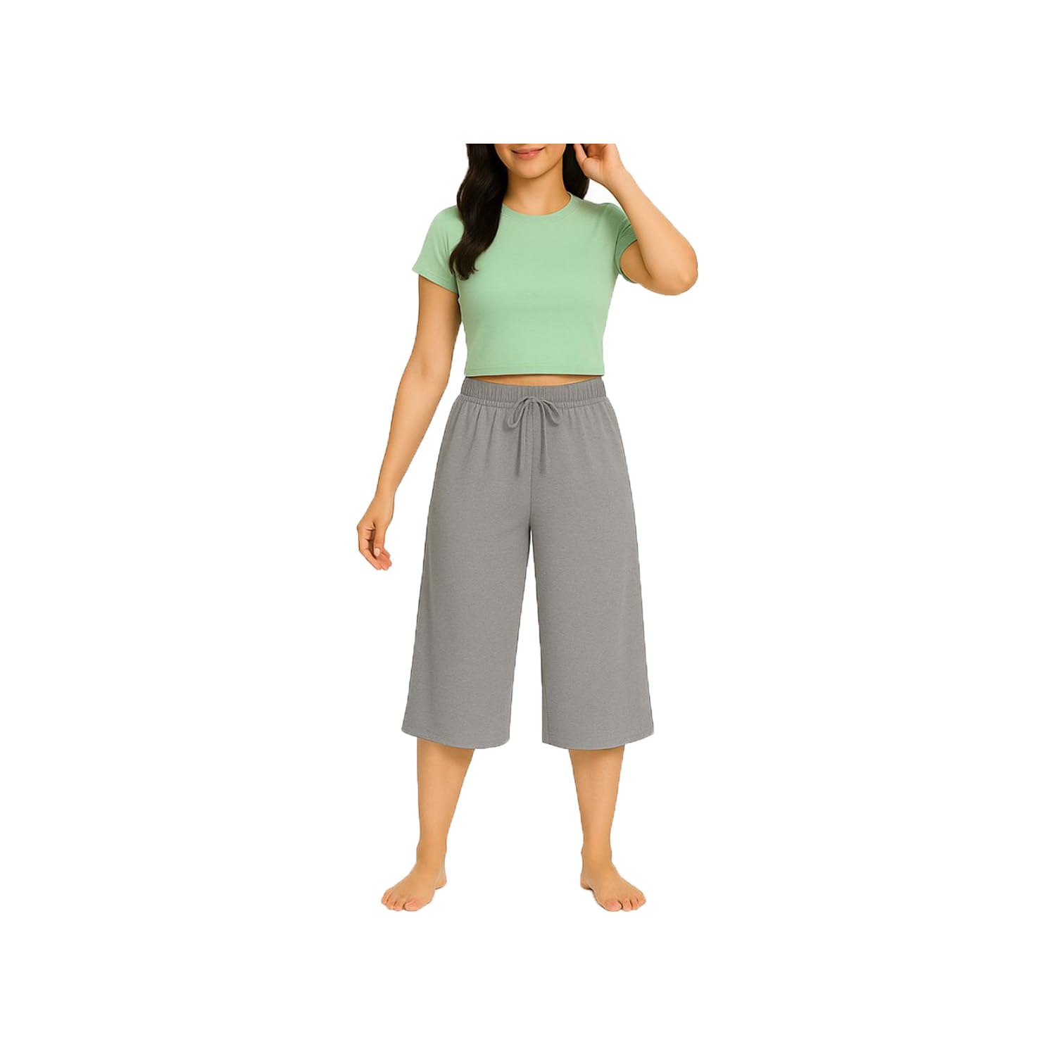 brand flex Women's Elastic Waist Regular Loosefit Cotton Solid Capri Lounge Pants, 3/4th Pyjama Capri For Women-picture-13