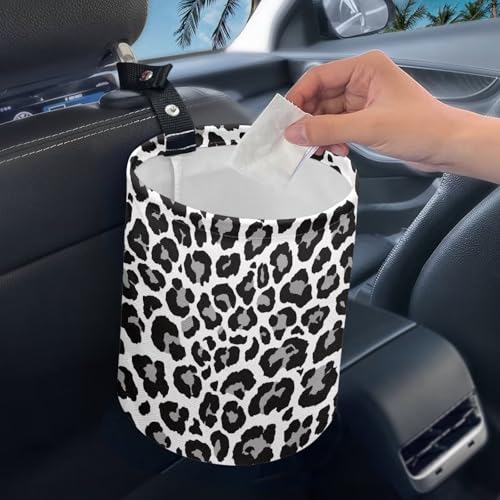 Image of Leopard Print Design Car Garbage Can Small Trash Can with Leak Proof Inside Liner and Hanging Strap Car Organizer Portable Cars Essentials