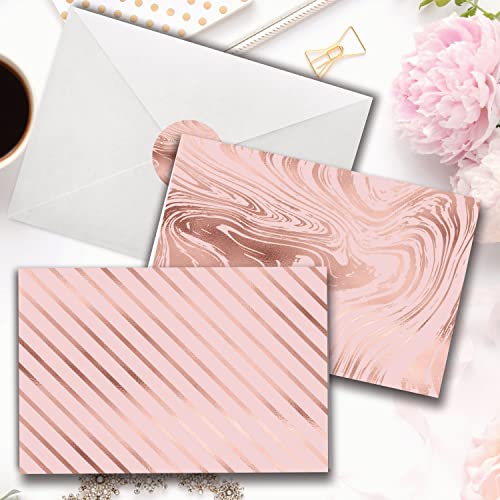Smart Scribbles - 50 Geometric Thank You Note Cards With Envelopes Blank Inside , Thick All Occasion Cards With Envelopes & Stickers | Classy Blank Cards Box Set | Large Professional Looking 4” X 6" Cards Perfect For Business, Graduation, Baby Shower & Wedding - Rose Real Gold Foil #TOP6