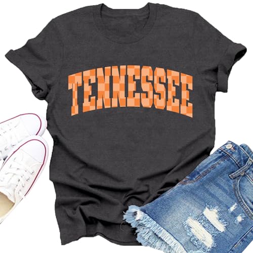 Dabon Womens Tennessee Shirt Orange Checkerboard Volunteers T-Shirt Football Game Day State Pride Tee Tops