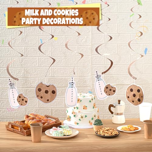 Image of Epakh 30 Pcs Cookie Milk Party Decorations Chocolate Chip Milk Hanging Swirls Cutouts Ribbon Streamers Garlands Cookie Party Supplies for Street Theme Birthday Baby Shower