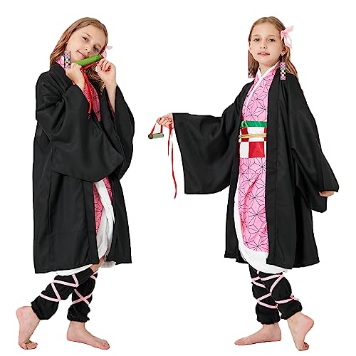 PTXZEQ Tanjiro Costume Kamado Demon Coslpay Outfit for Halloween Kids Audlt (pink, kids 150)