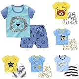 TinaDeer Sommer Zweiteiliger Schlafanzüge Nachtwäsche Baby Jungen Mädchen Cartoon-Bedruckte Kurzarm Rundhals Schlafanzug Kleinkind Pyjama Set 50 56 62 68 74 80 86 92 98 104 110 (2-3 Jahre, Gelb)