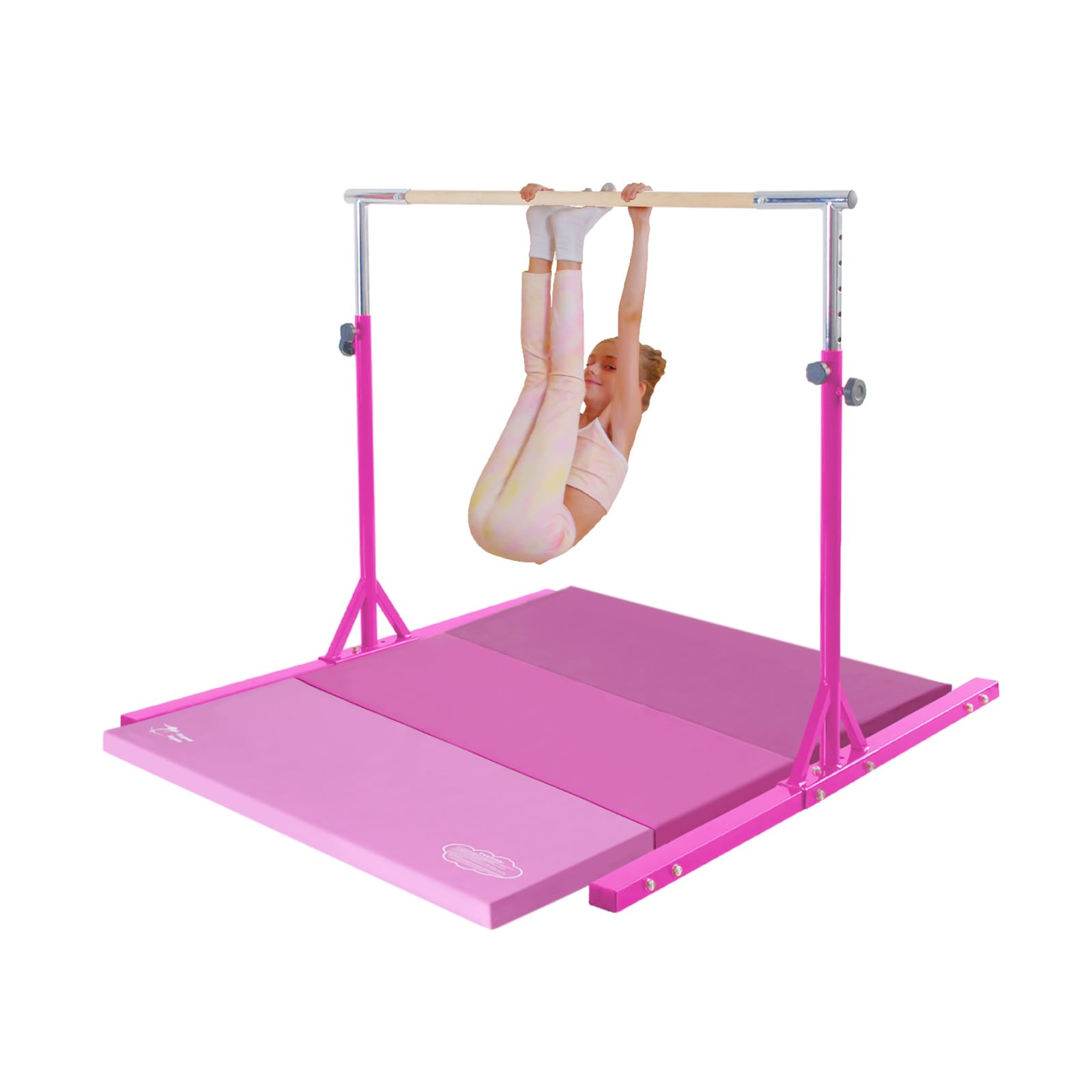 Kangaroo Hoppers Gymnastics Bar with Mat for Kids 3-15, Adjustable 35.4