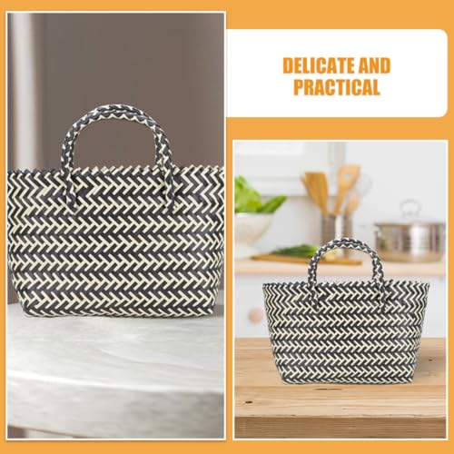 Panier tressé plastique grosse capacité avec anse robuste de rangement