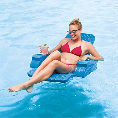 Trc Recreation Folding Baja Chair Floating Portable Swimming Pool Water Lounger Chair With 2 Armrest Cup Holders, Marina Blue #TOP3