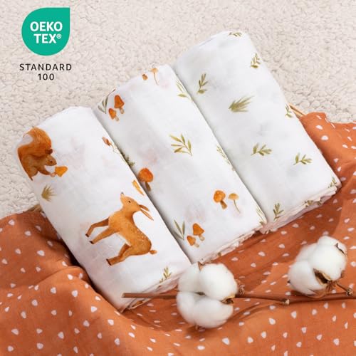 Image of david's kids 4 Pack Baby Muslin Swaddle Blankets, 100% Cotton and Ultra Soft Breathable Receiving Blanket Wrap for Boys Girls, New Born Essentials, Large 47 x 47 inches, Forest Animals