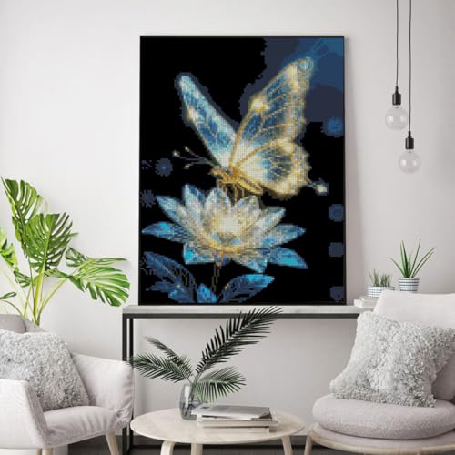 Image of Butterfly Flower Stamped Cross Stitch Kits Flower Cross Stitch Patterns,Dimensions Cross Stitch Kits Embroidery Kit Arts and Crafts for Beginners 15.7x11.8 inch